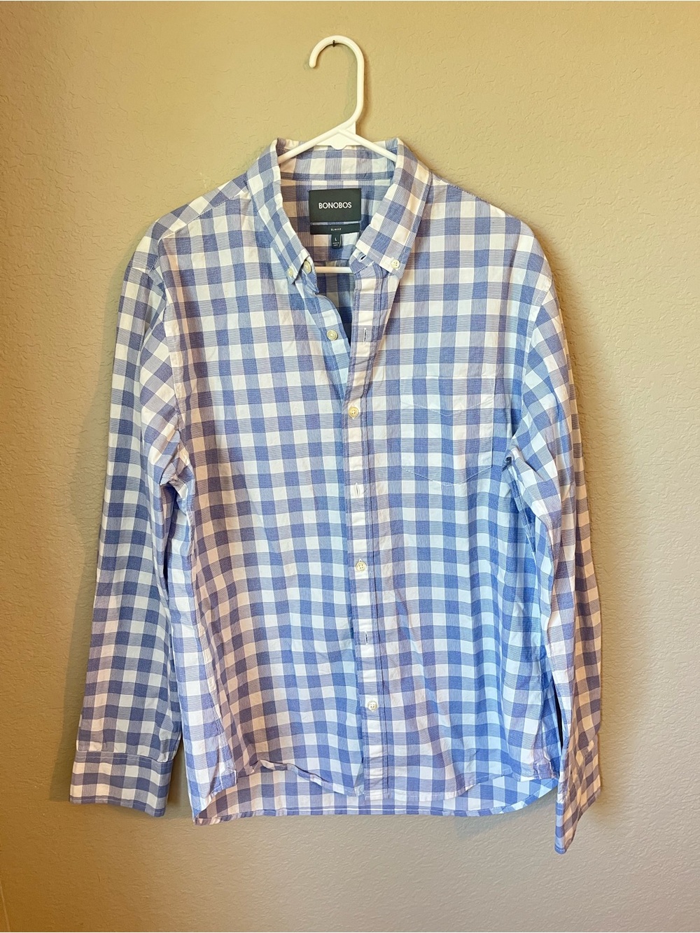 Bonobos Slim Fit Blue White Plaid Button Down Shirt Men’s Large 100% Cotton